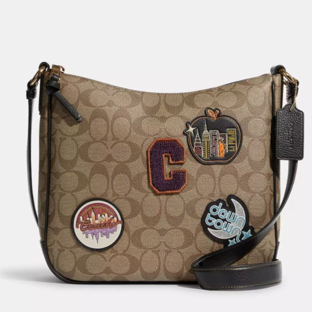 Coach Brown Crossbody Bag with Patches